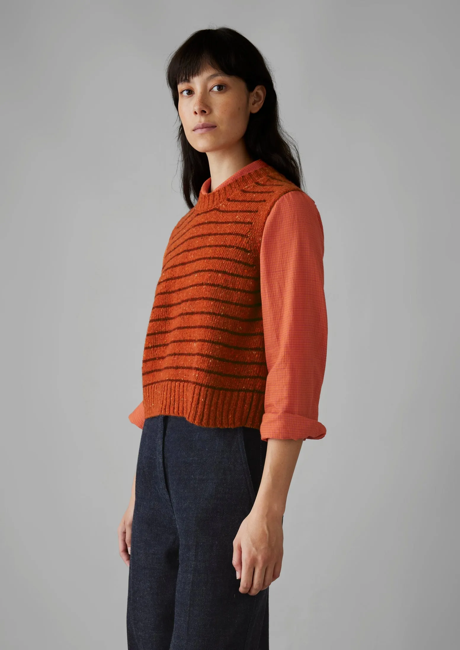 Stripe Donegal Merino Knitted Tank | Harissa/Red sold by TOAST product image thumbnail 4