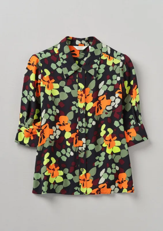 Harlequin Flower Print Crepe Shirt | Chrome Green sold by TOAST