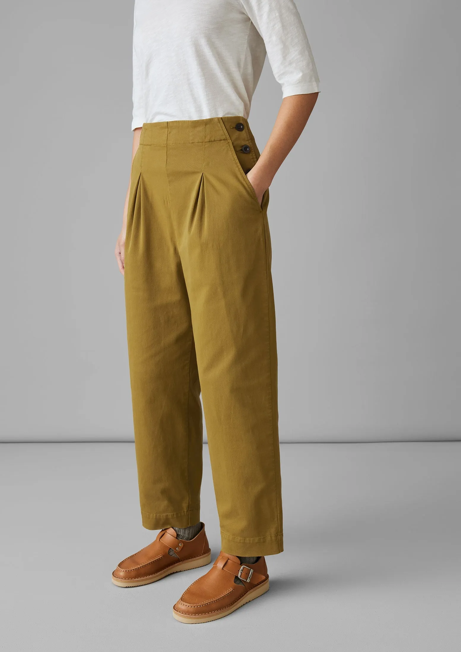 Cotton Twill Side Button Trousers | Almond sold by TOAST product image thumbnail 3