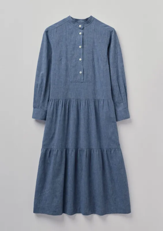 Rosa Cotton Linen Tiered Dress | Chambray Blue sold by TOAST