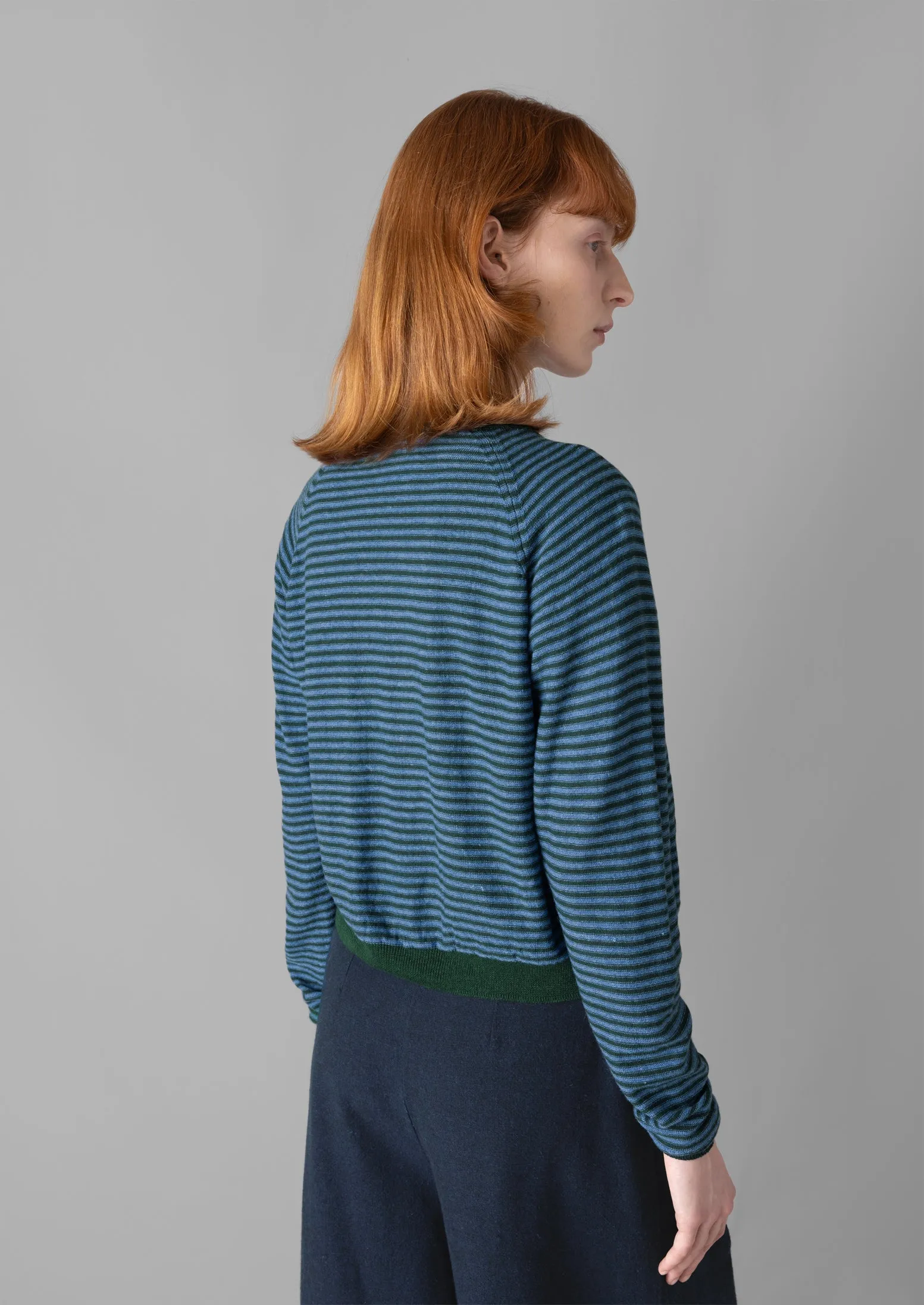 Fine Stripe Linen Wool Cardigan | Cornflower/Dark Green sold by TOAST product image thumbnail 4