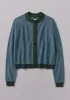 Fine Stripe Linen Wool Cardigan | Cornflower/Dark Green sold by TOAST