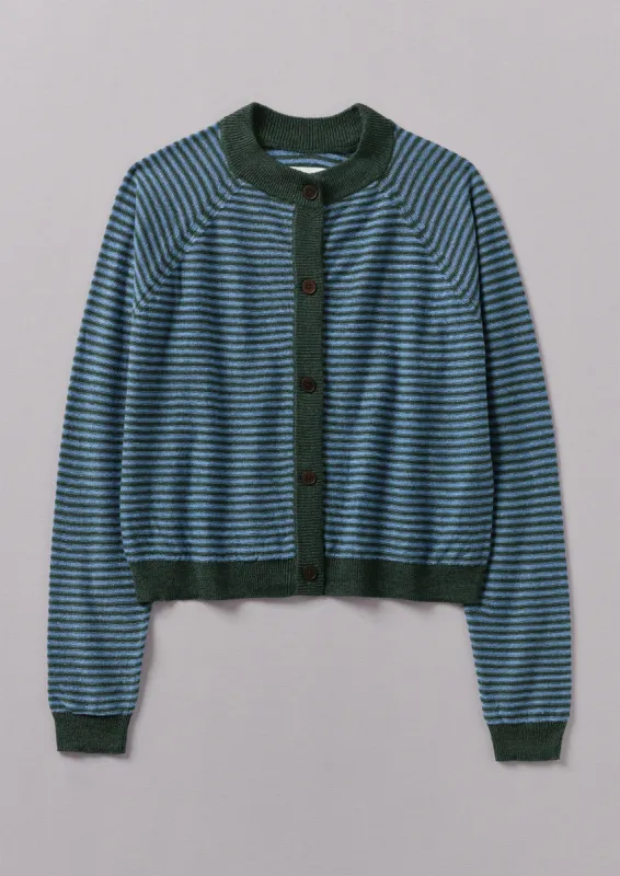 Fine Stripe Linen Wool Cardigan | Cornflower/Dark Green sold by TOAST
