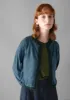 Fine Stripe Linen Wool Cardigan | Cornflower/Dark Green sold by TOAST