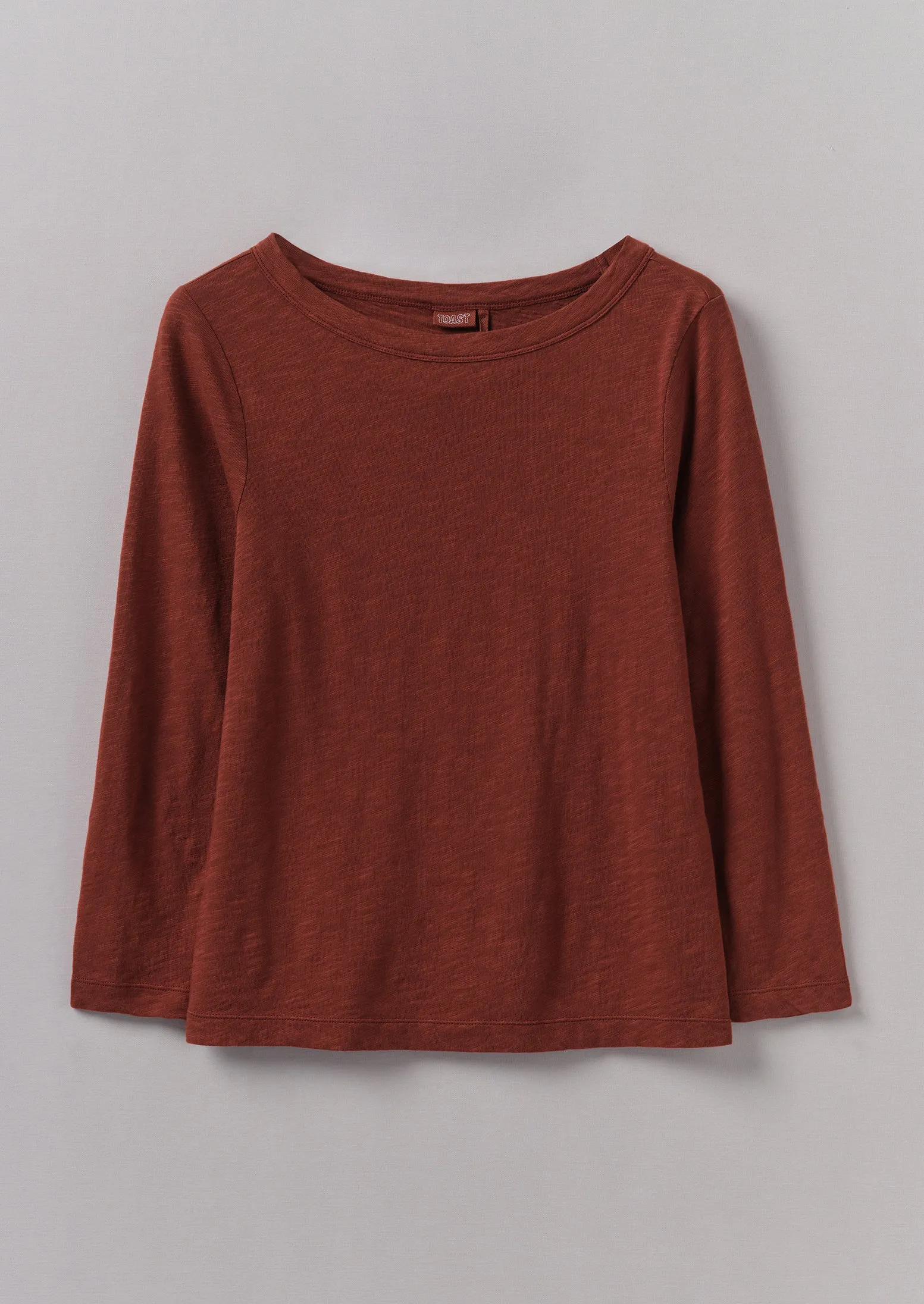 Lia Garment Dyed Boat Neck Tee | Braeburn Red sold by TOAST