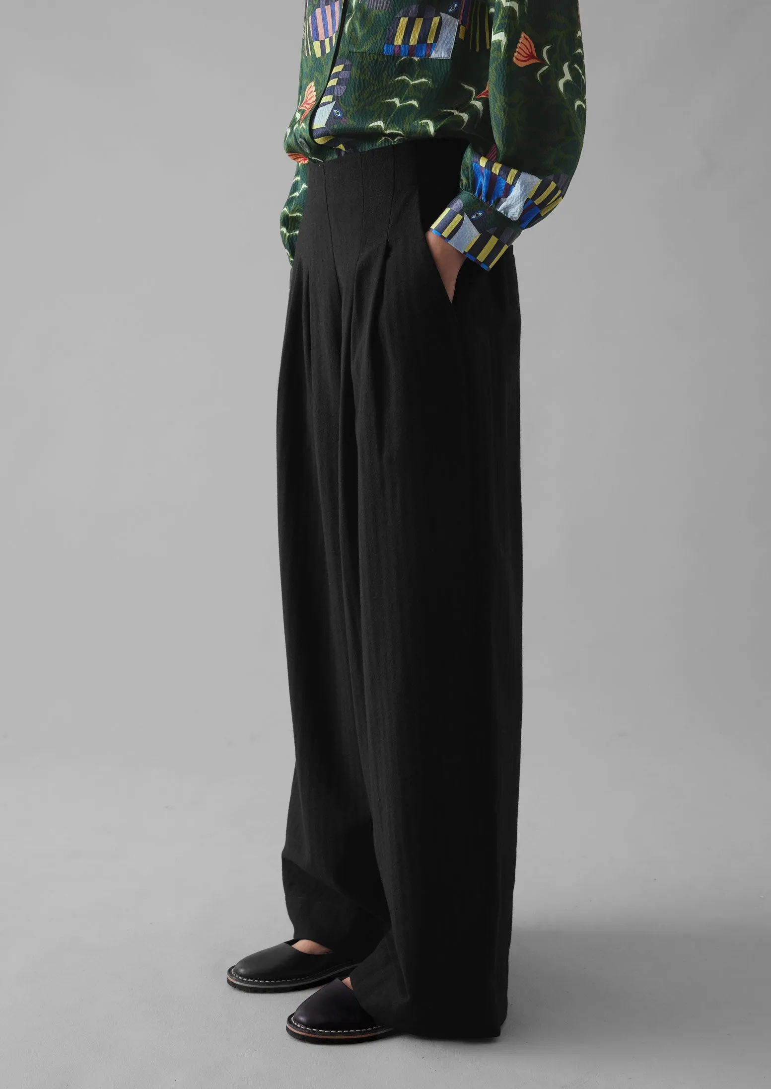 Corinne Wool Cotton Herringbone Wide Leg Trousers | Black sold by TOAST product image thumbnail 4