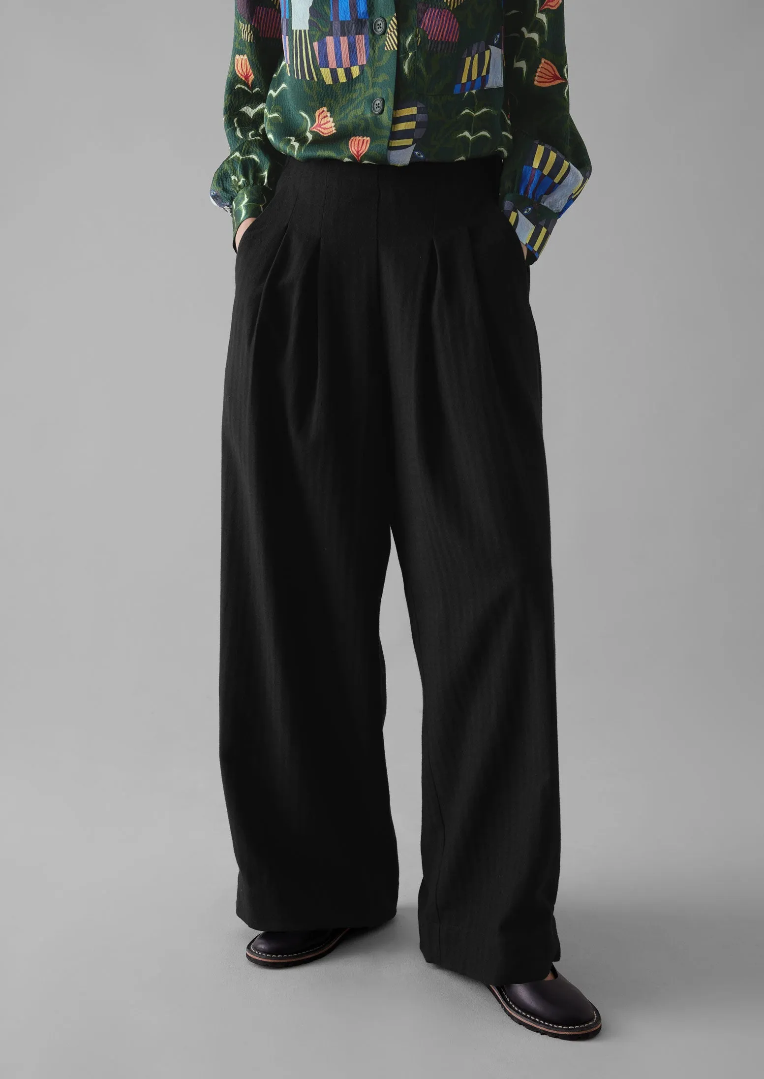Corinne Wool Cotton Herringbone Wide Leg Trousers | Black sold by TOAST product image thumbnail 2