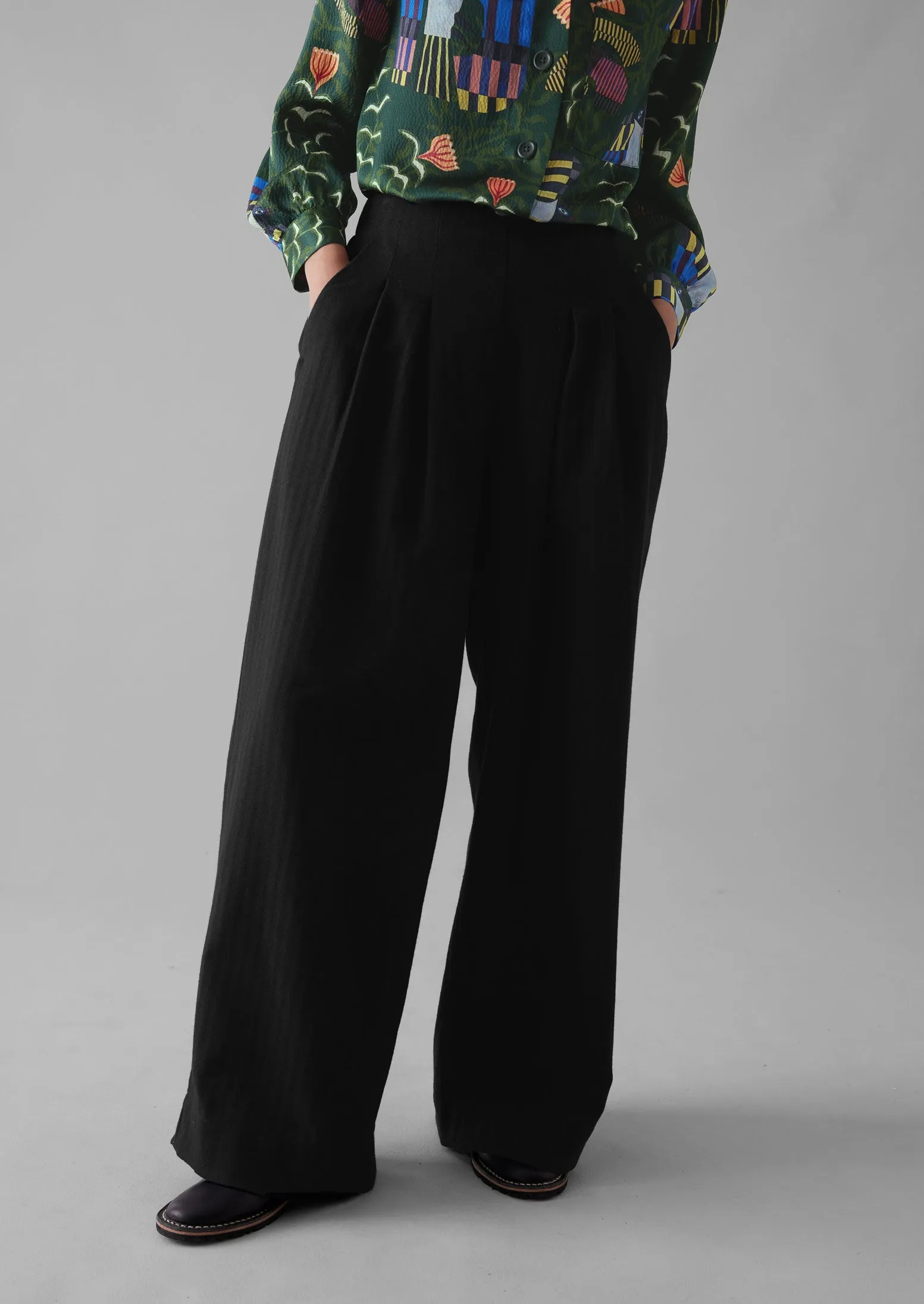 Corinne Wool Cotton Herringbone Wide Leg Trousers | Black sold by TOAST product image thumbnail 3