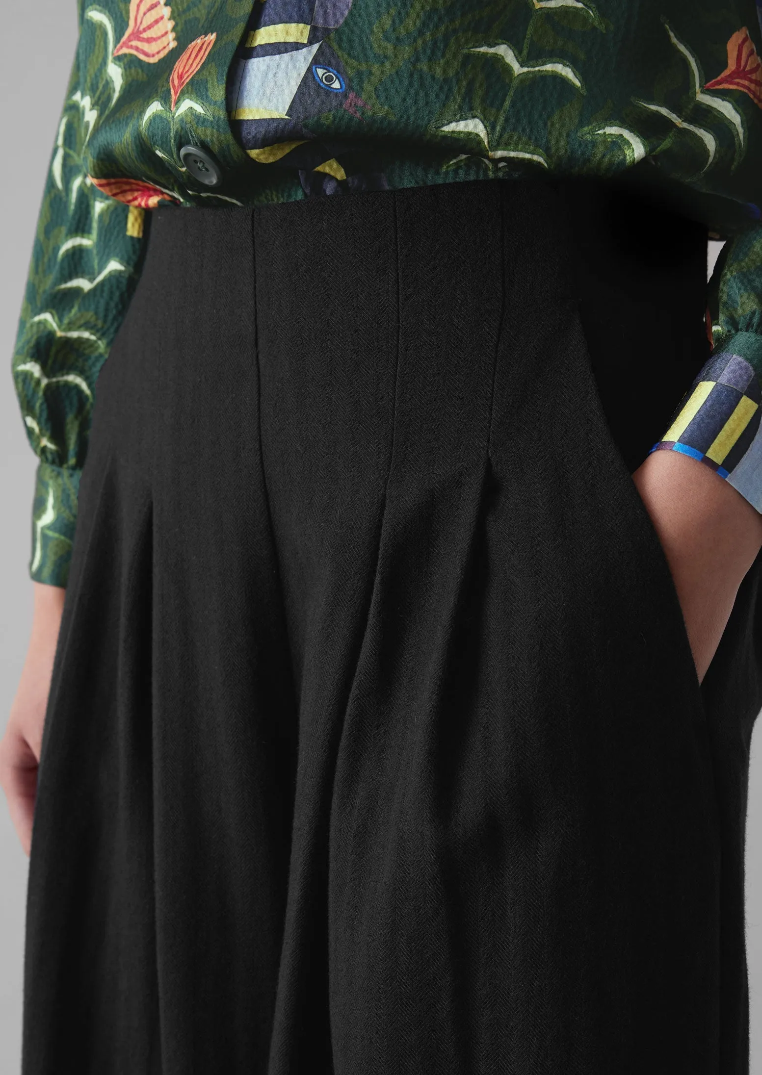 Corinne Wool Cotton Herringbone Wide Leg Trousers | Black sold by TOAST product image thumbnail 5