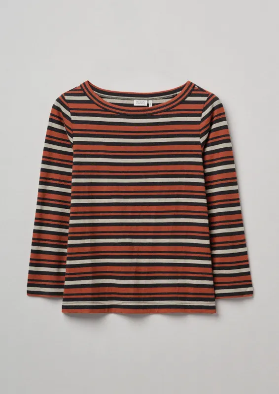 Boat Neck Stripe Organic Cotton Tee | Charcoal/Rust sold by TOAST