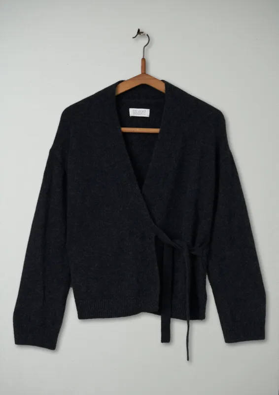 Reworn Cashmere Wrap Cardigan size S (138) | Charcoal sold by TOAST