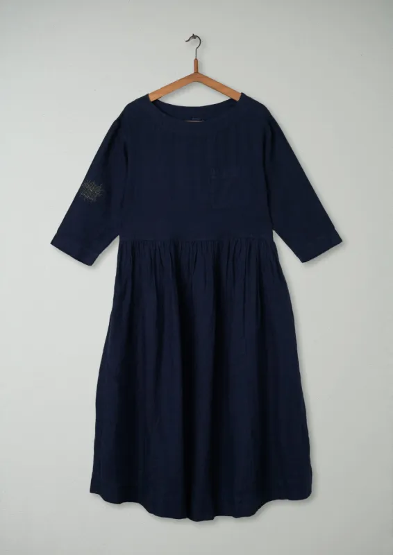 Renewed Boat Neck Garment Dyed Linen Dress Size S (93) | Midnight sold by TOAST