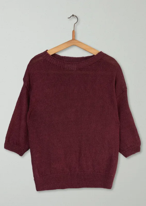 Reworn Half Sleeve Linen Sweater Size M (177) | Wine sold by TOAST