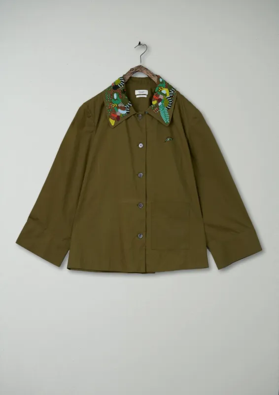 Renewed Hand Beaded Poplin PJ Shirt Size 18 (57) | Rich Olive sold by TOAST