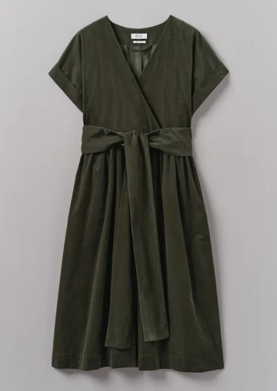 Organic Needlecord Wrap Front Dress | Seaweed sold by TOAST