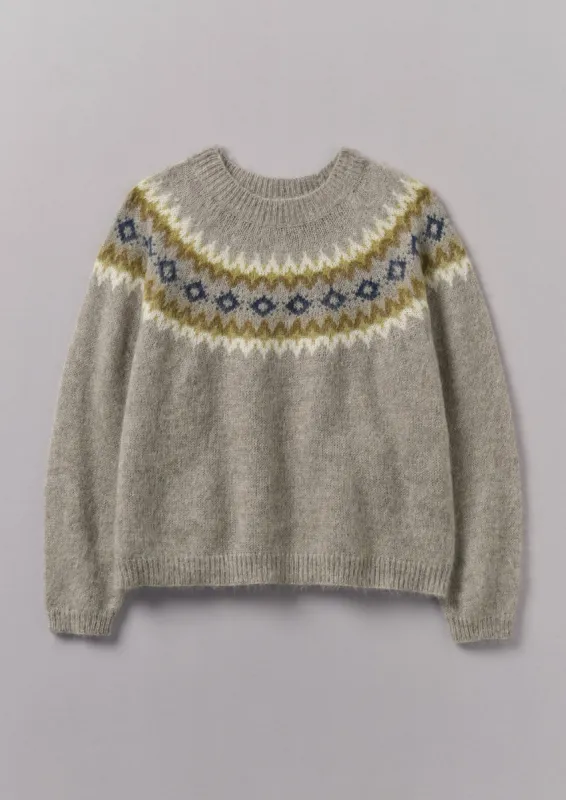Fair Isle Yoke Mohair Blend Easy Sweater | Green Multi sold by TOAST