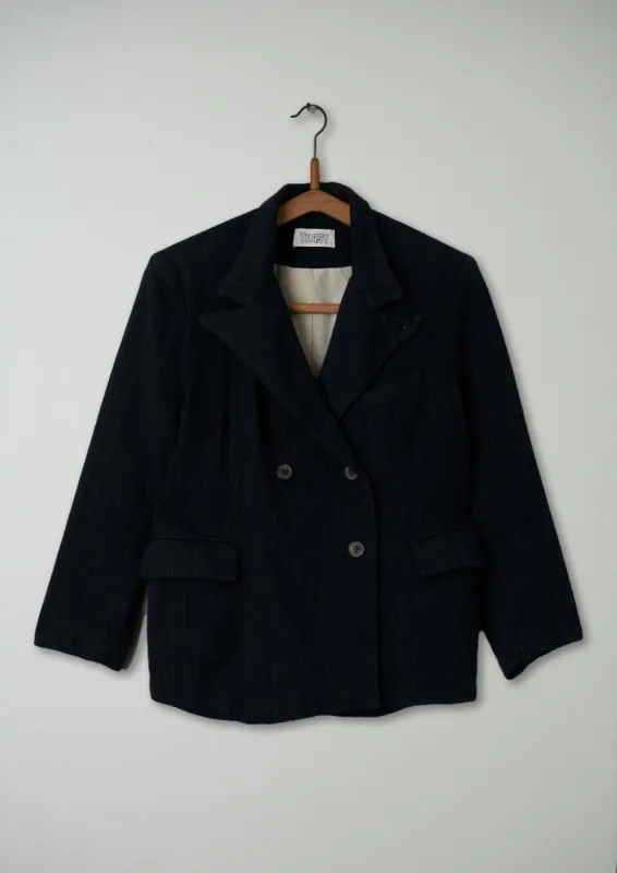 Reworn Pinstripe Breasted Jacket Size 12 (047) | Navy sold by TOAST
