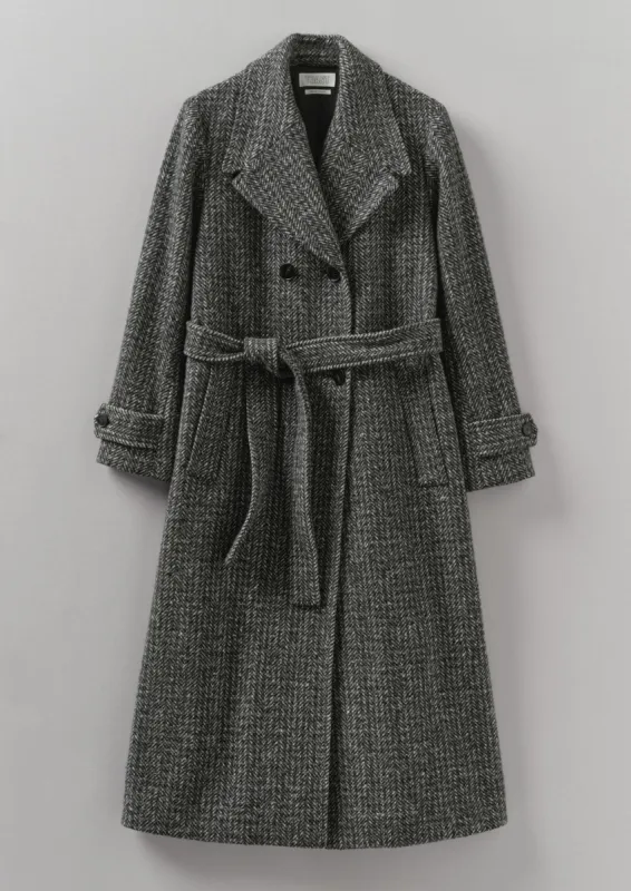 Wool Herringbone Belted Coat | Grey Melange sold by TOAST