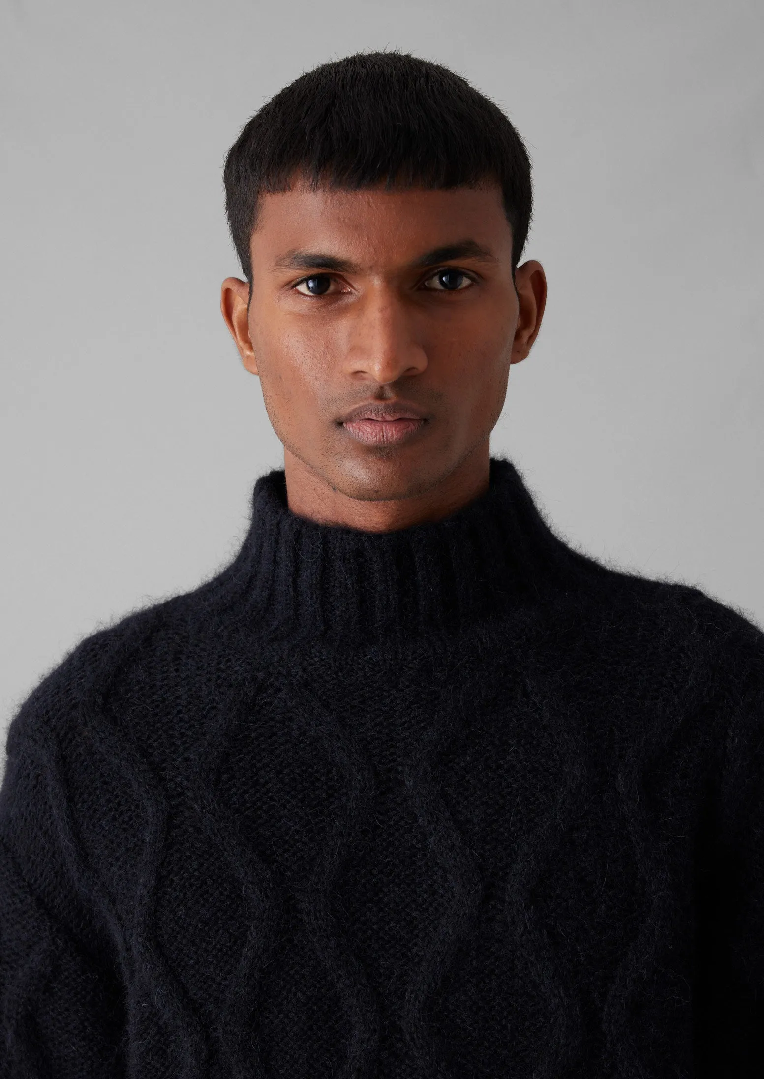 Roll Neck Cable Knit Sweater | Navy sold by TOAST product image thumbnail 4