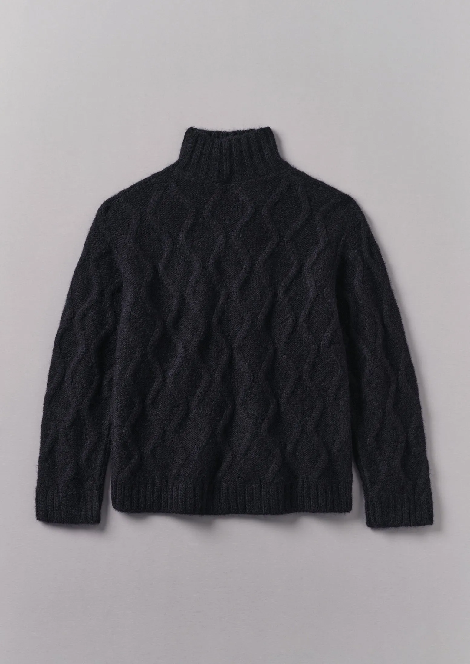 Roll Neck Cable Knit Sweater | Navy sold by TOAST