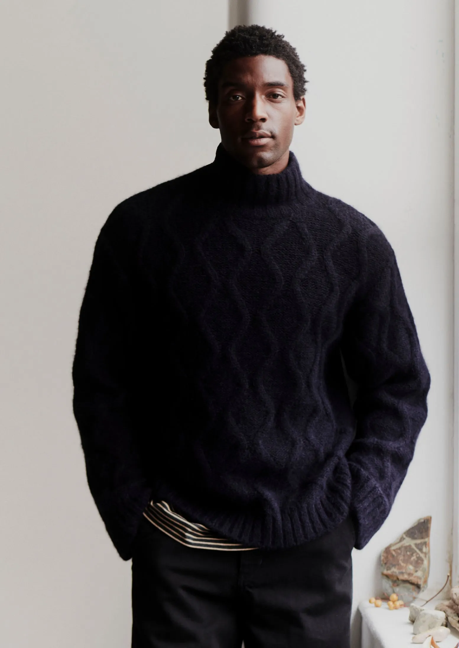 Roll Neck Cable Knit Sweater | Navy sold by TOAST product image thumbnail 2