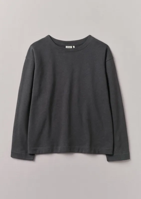 Brushed Cotton Hemp Wide Neck Sweater | Charcoal sold by TOAST