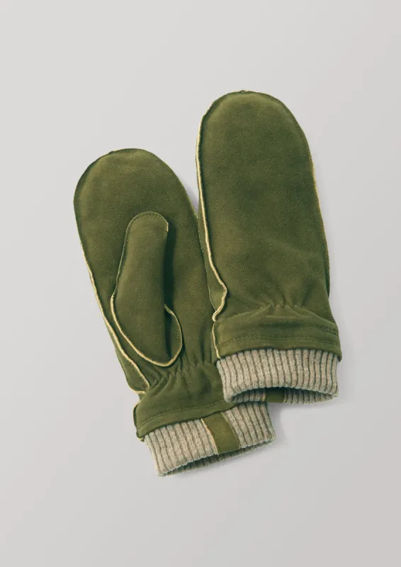 Hestra Raw Edge Chamois Mittens | Green sold by TOAST