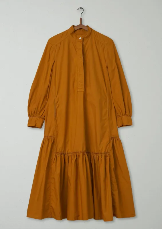 Reworn Poplin Gathered Hem Dress Size 10 (525) | Mustard sold by TOAST