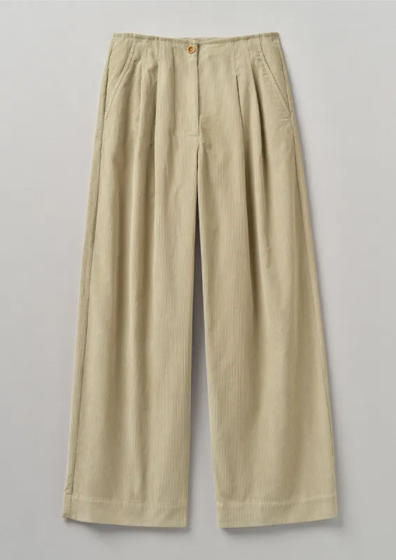 Pleated Organic Soft Cord Trousers | Stone sold by TOAST