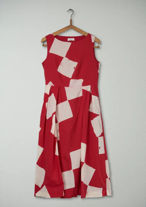 Reworn Diamond Print Dress Size 6 (533) | Scarlet Sage/Ecru made by TOAST
