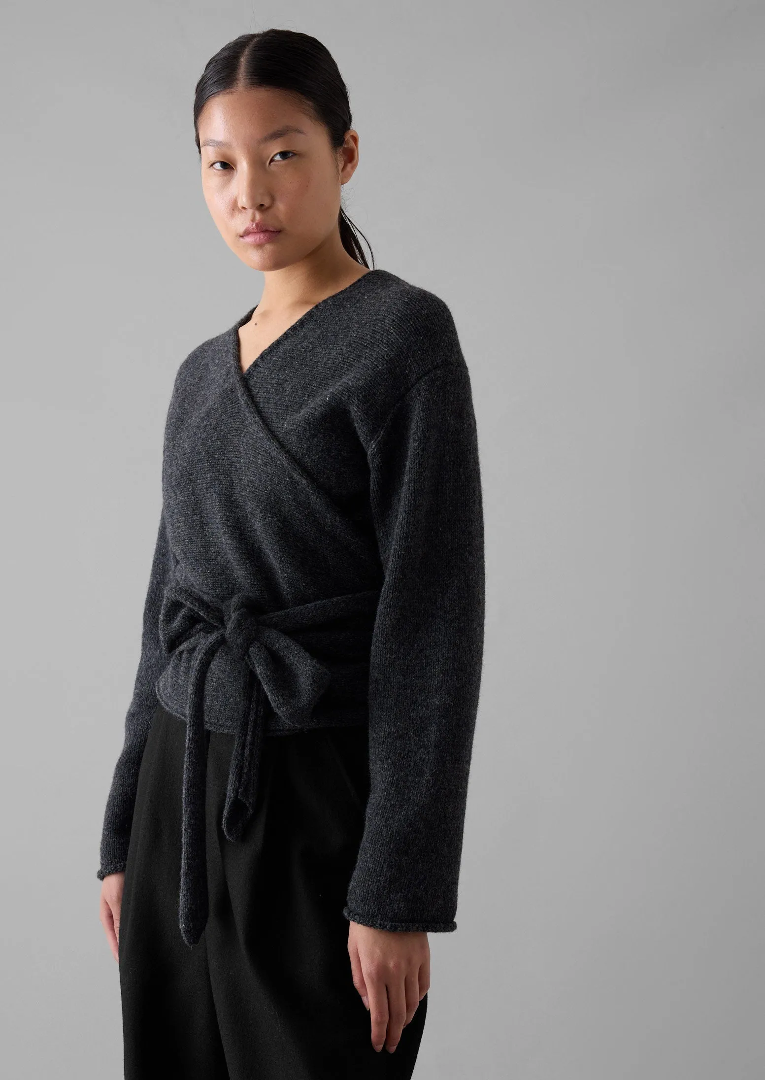 V-Neck Wool Wrap Cardigan | Charcoal sold by TOAST product image thumbnail 4