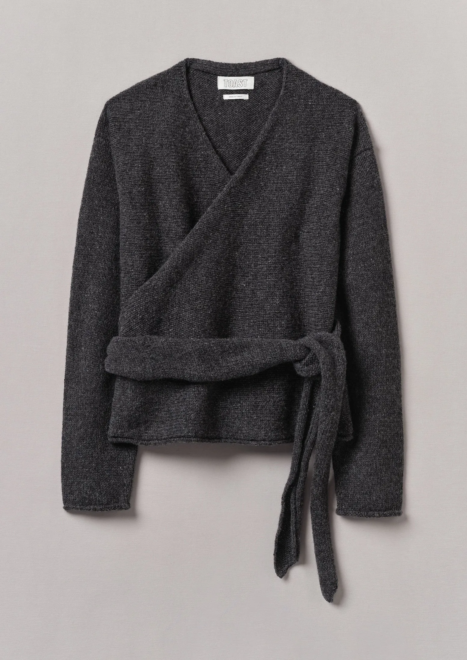 V-Neck Wool Wrap Cardigan | Charcoal sold by TOAST