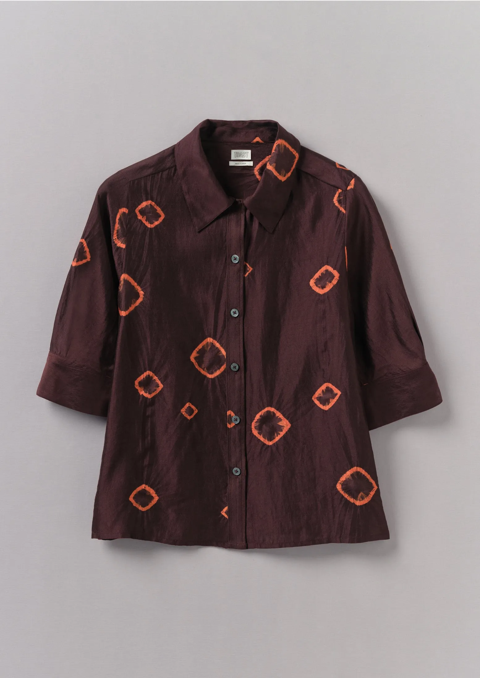 Gia Hand Shibori Silk Shirt | Bordeaux/Red Carnelian sold by TOAST