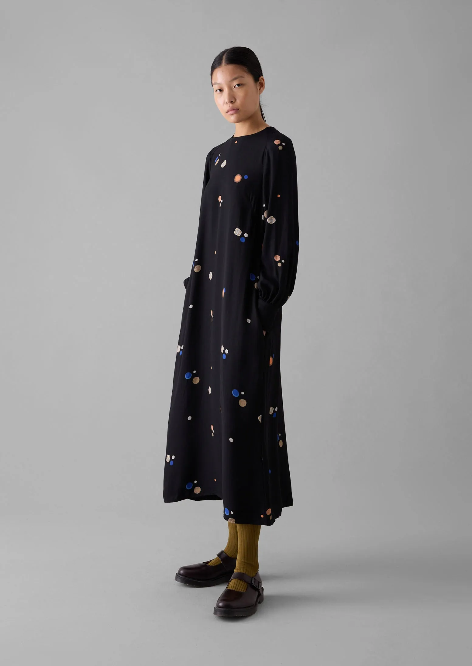 Cosmic Dot Print Column Dress | Black sold by TOAST product image thumbnail 4
