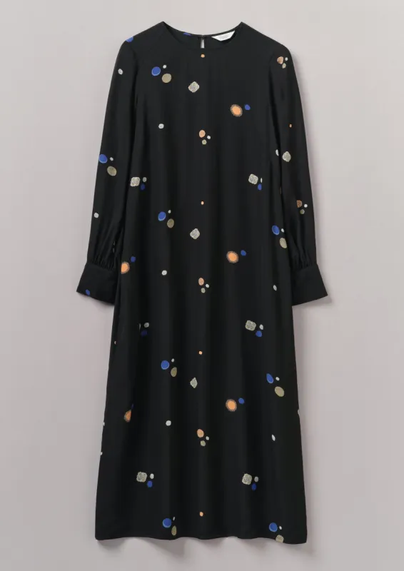 Cosmic Dot Print Column Dress | Black sold by TOAST