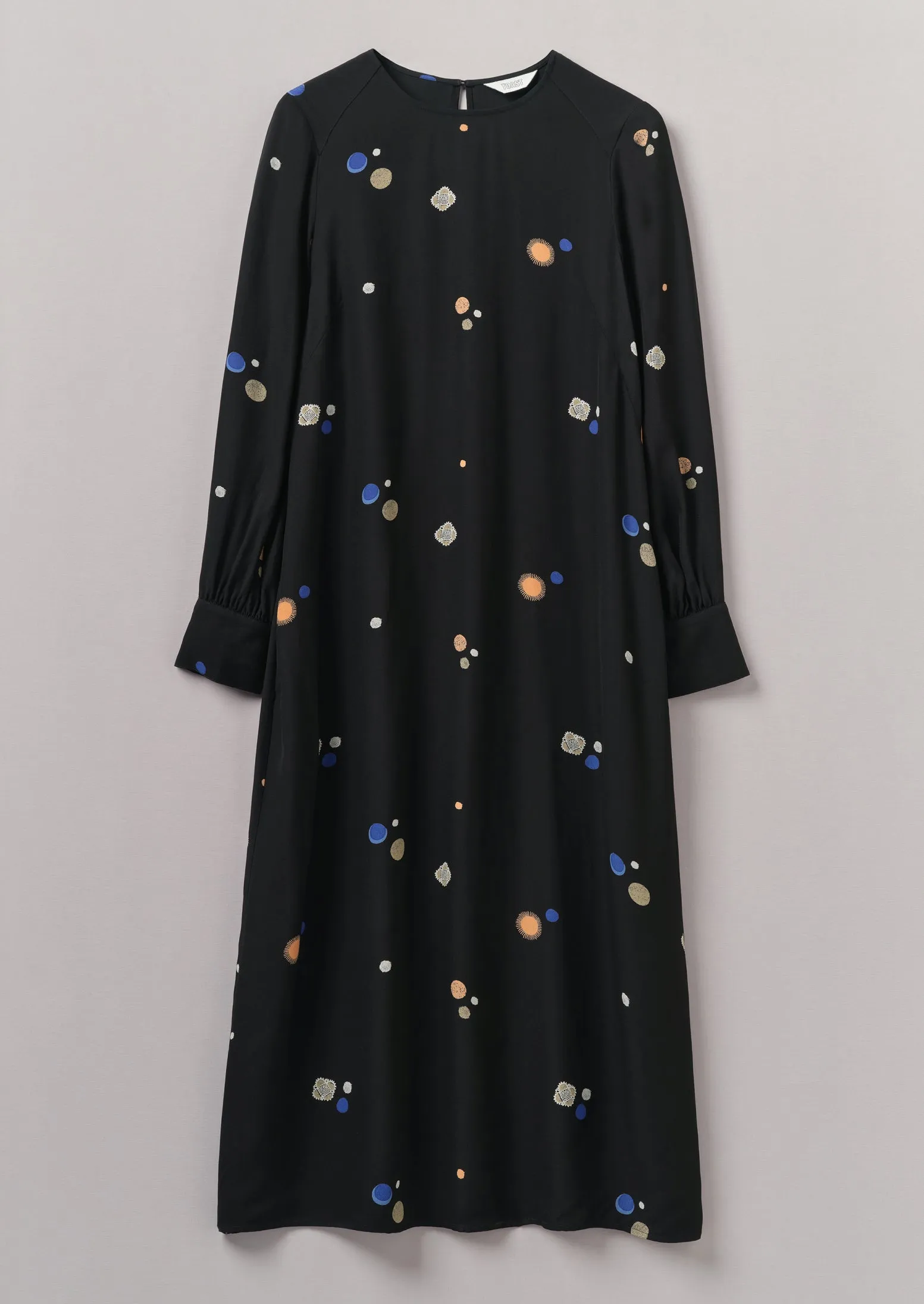 Cosmic Dot Print Column Dress | Black sold by TOAST