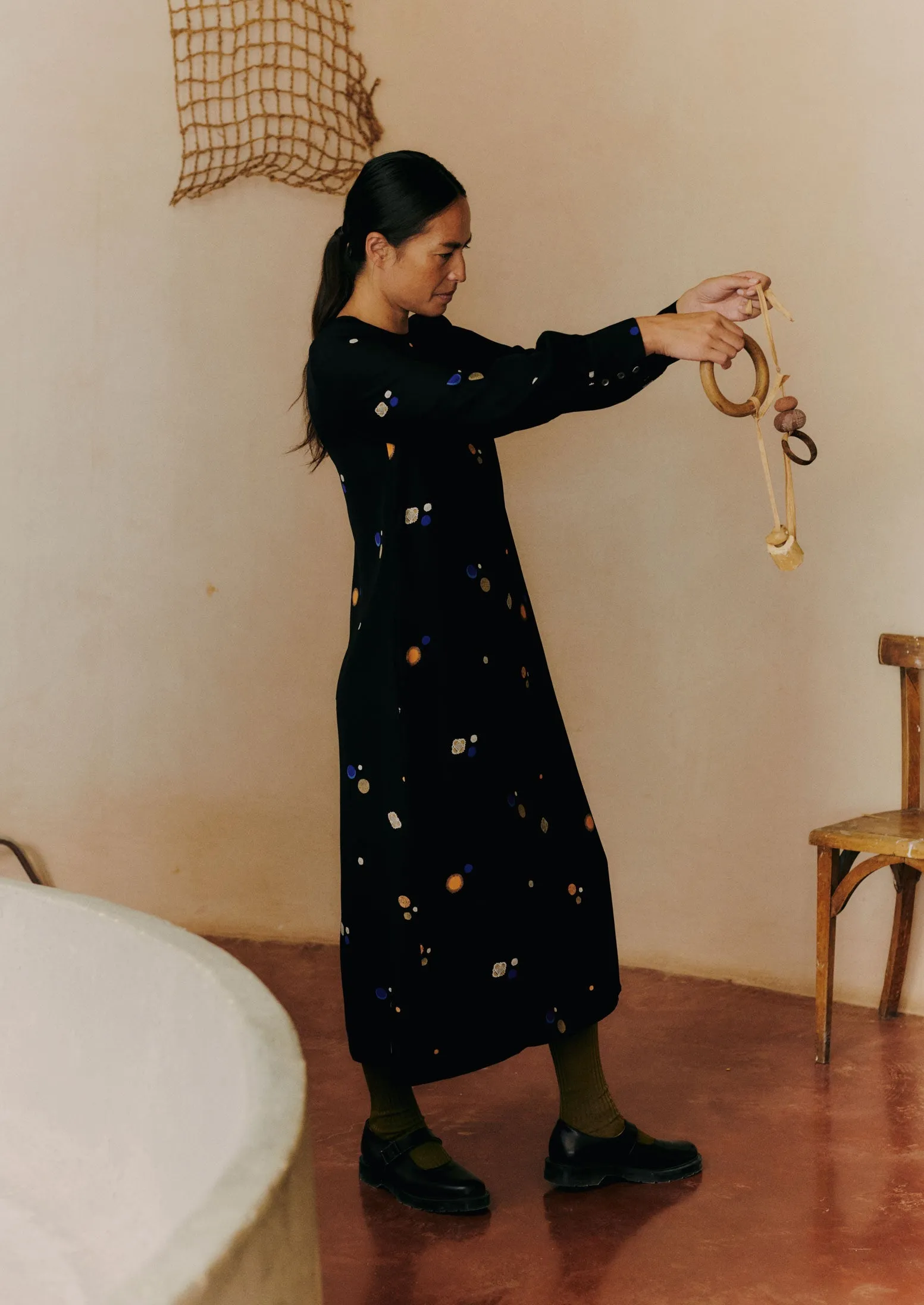 Cosmic Dot Print Column Dress | Black sold by TOAST product image thumbnail 2