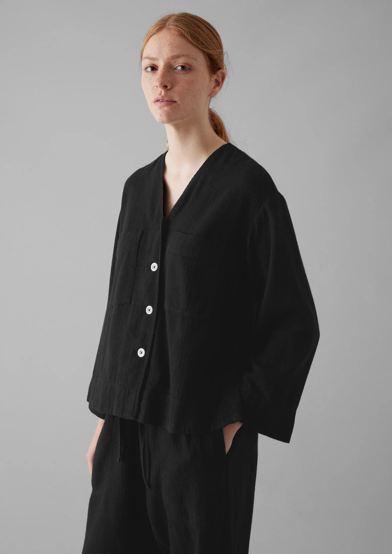 Brushed Cotton Linen Herringbone Top | Slate sold by TOAST product image thumbnail 3