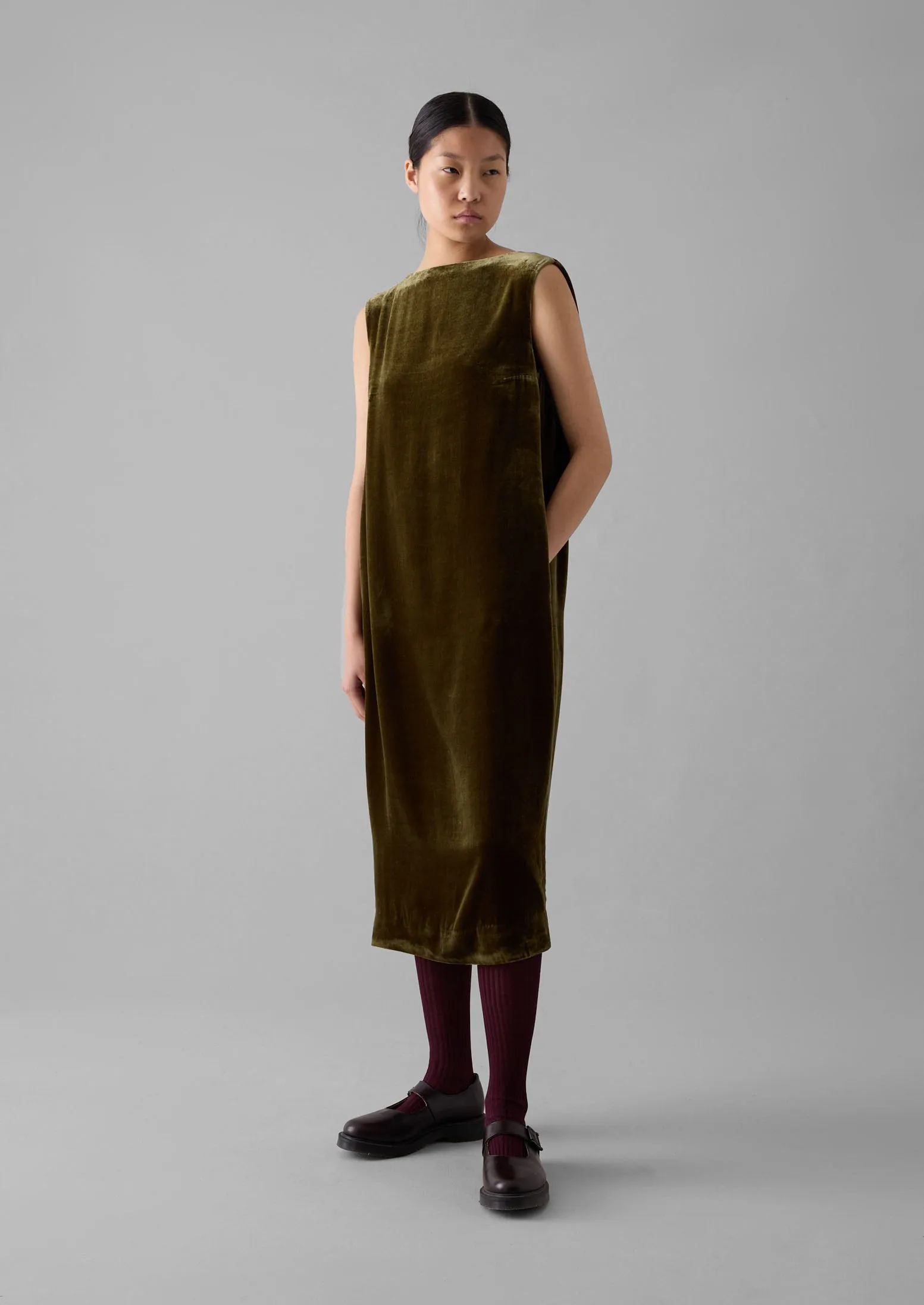 Fluid Silk Velvet Dress | Rich Olive sold by TOAST product image thumbnail 4