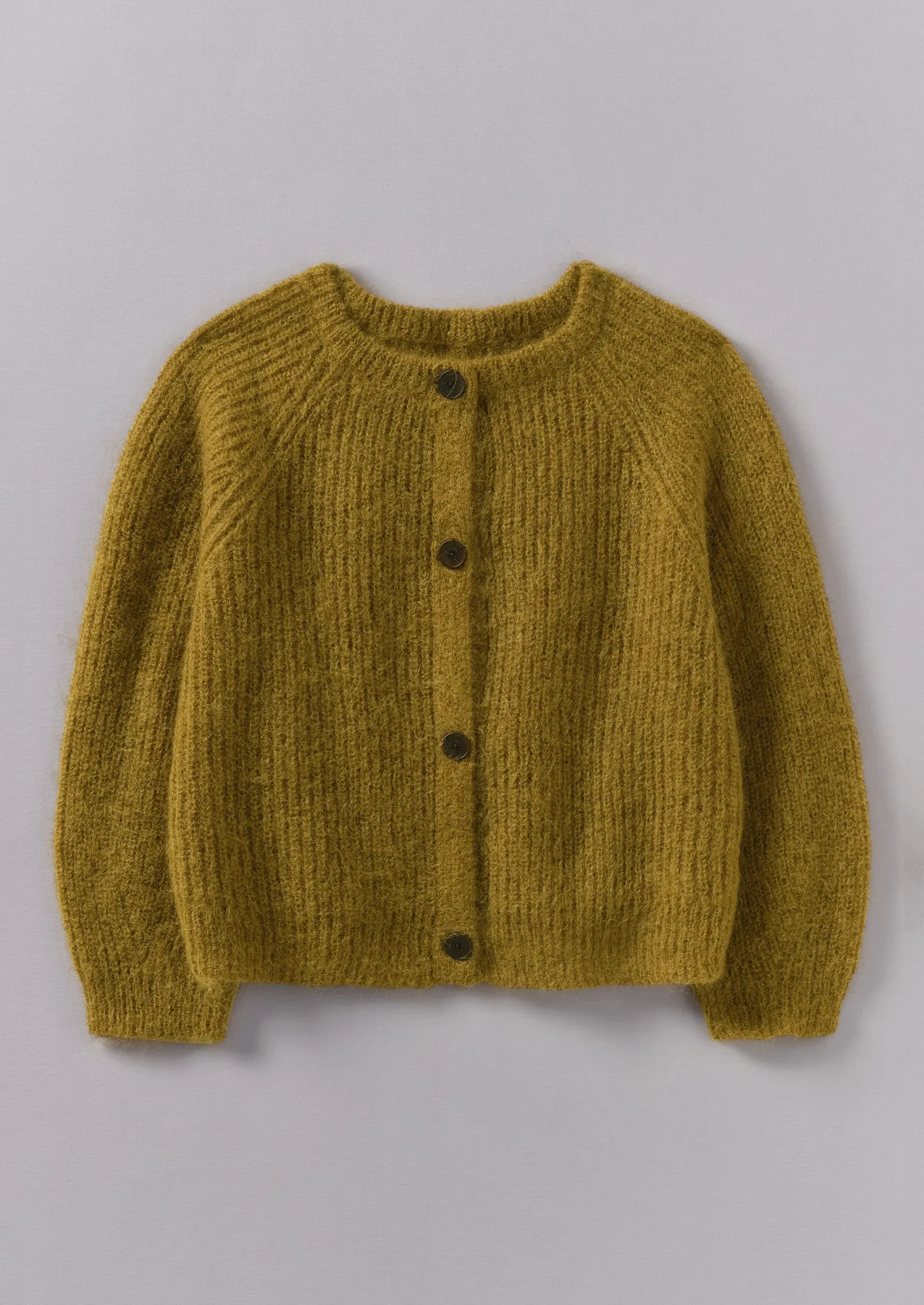 Ribbed Mohair Blend Cardigan | Old Gold sold by TOAST