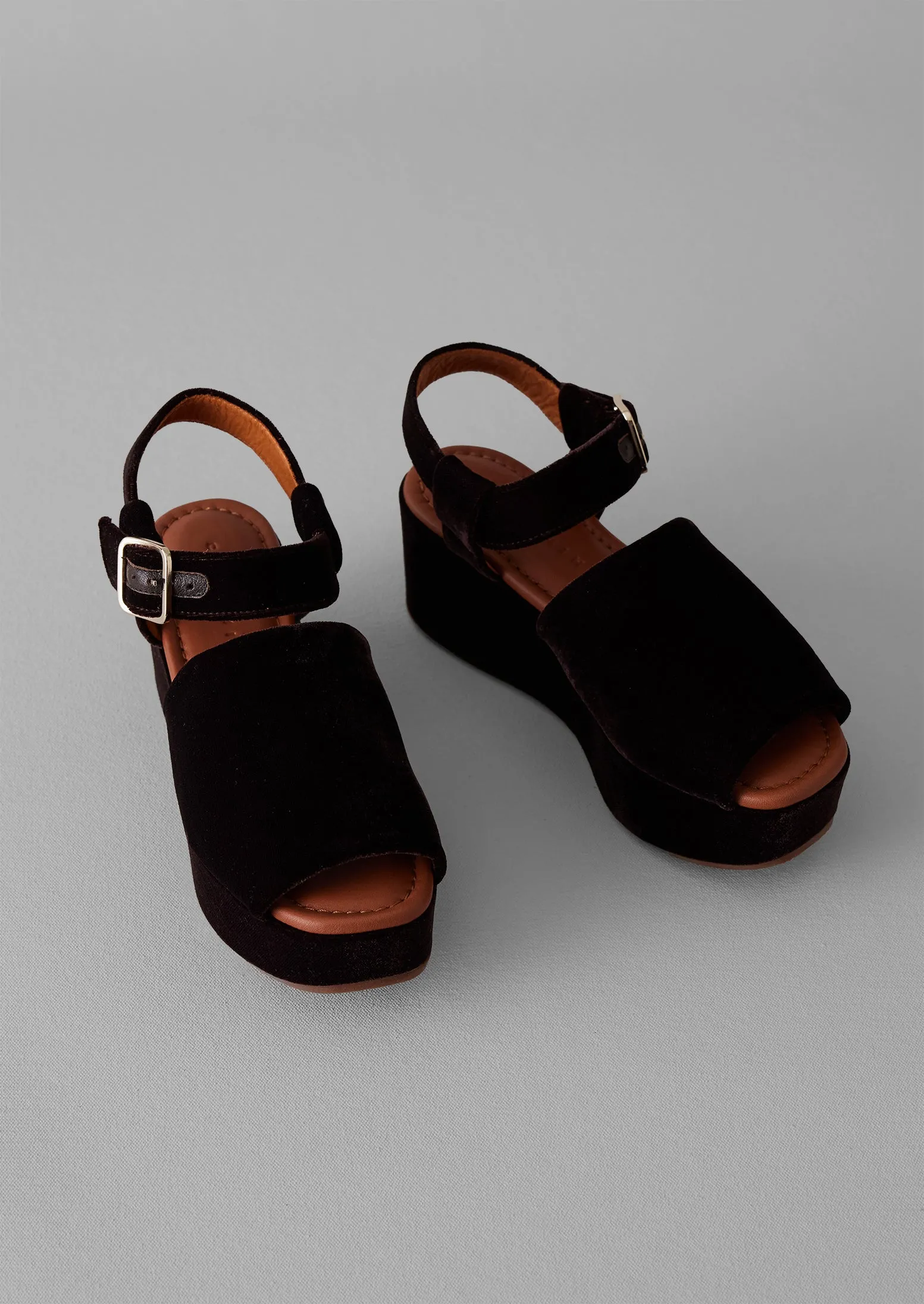 Chie Mihara Velvet Platform Shoes | Chocolate sold by TOAST