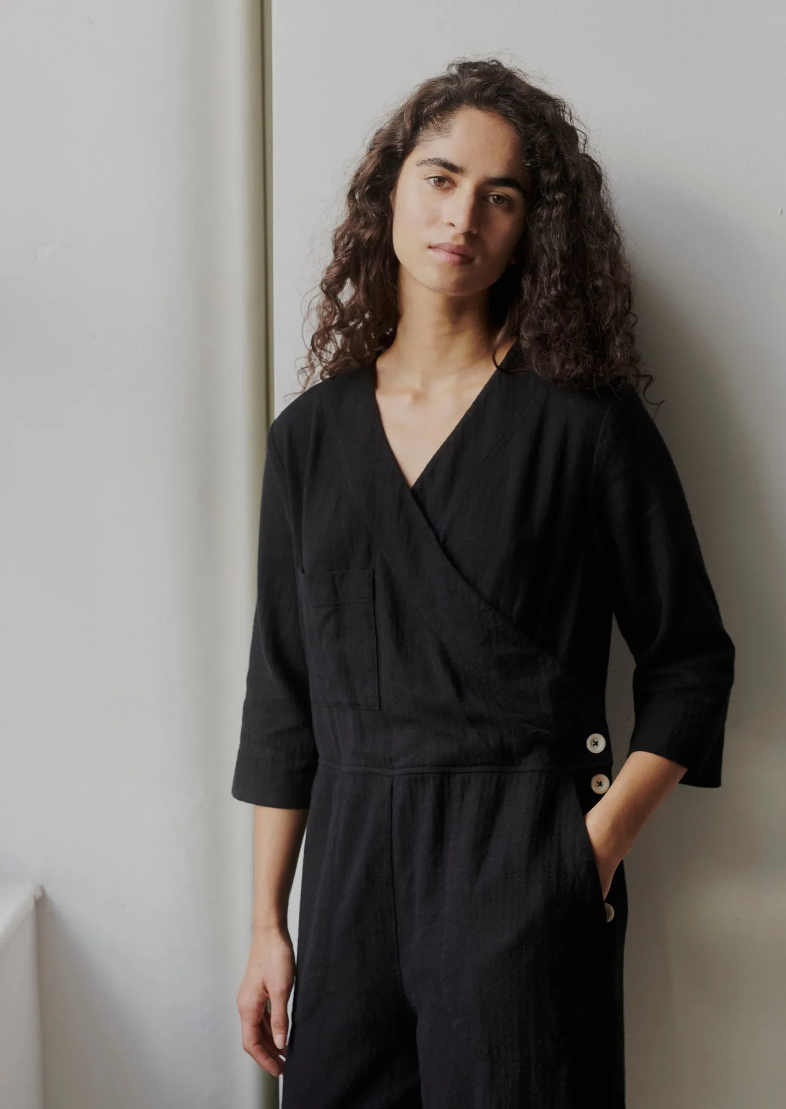 Brushed Cotton Linen Herringbone Jumpsuit | Slate sold by TOAST product image thumbnail 3