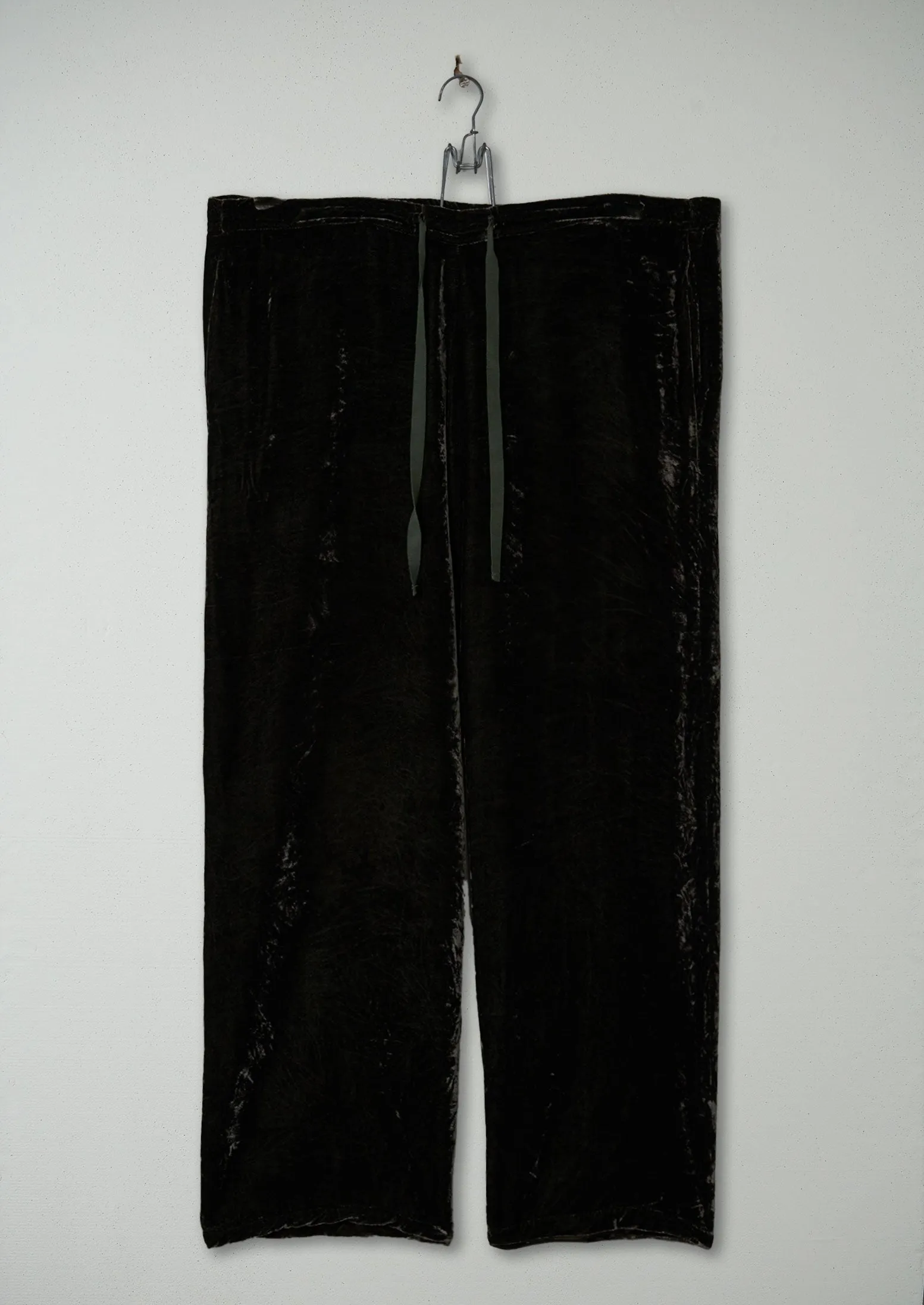 Reworn Silk Velvet Drawstring Trousers Size 14 (344) | Dark Olive sold by TOAST
