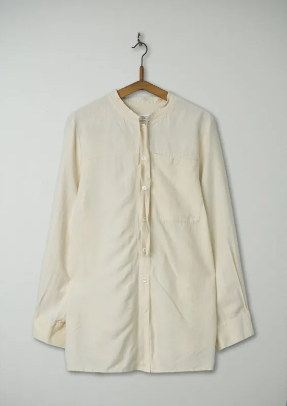 Reworn Tie Neck Silk Shirt Size 6 (285) | Ecru sold by TOAST