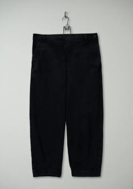 Reworn Denim Side Button Trousers Size 14 (358) | Black made by TOAST