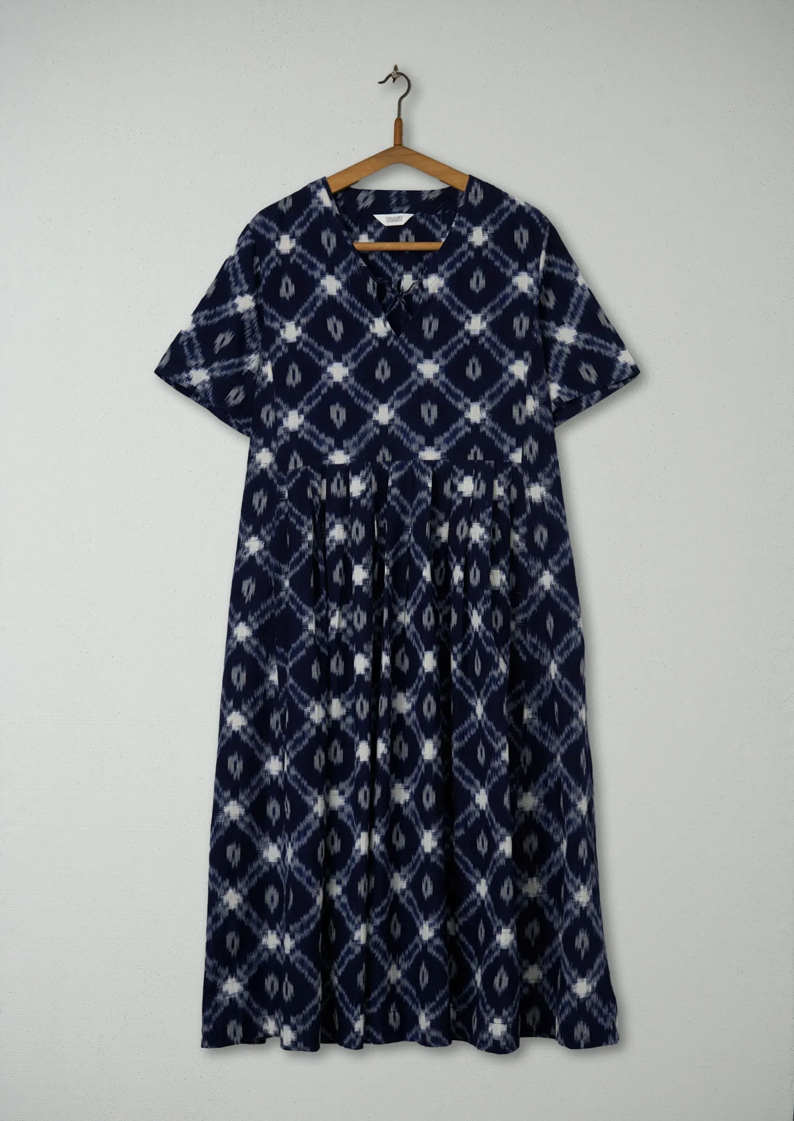 Reworn Ikat Dress Size 12 (591) | Blue/Ecru sold by TOAST