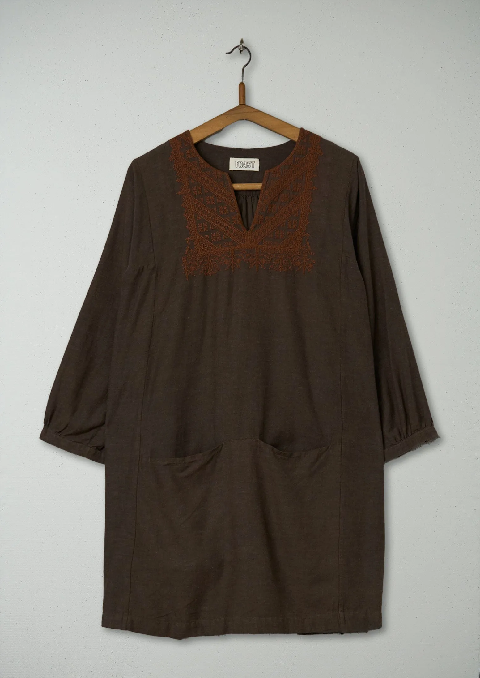Reworn Cross Stitch Dress Size 8 (601) | Brown sold by TOAST