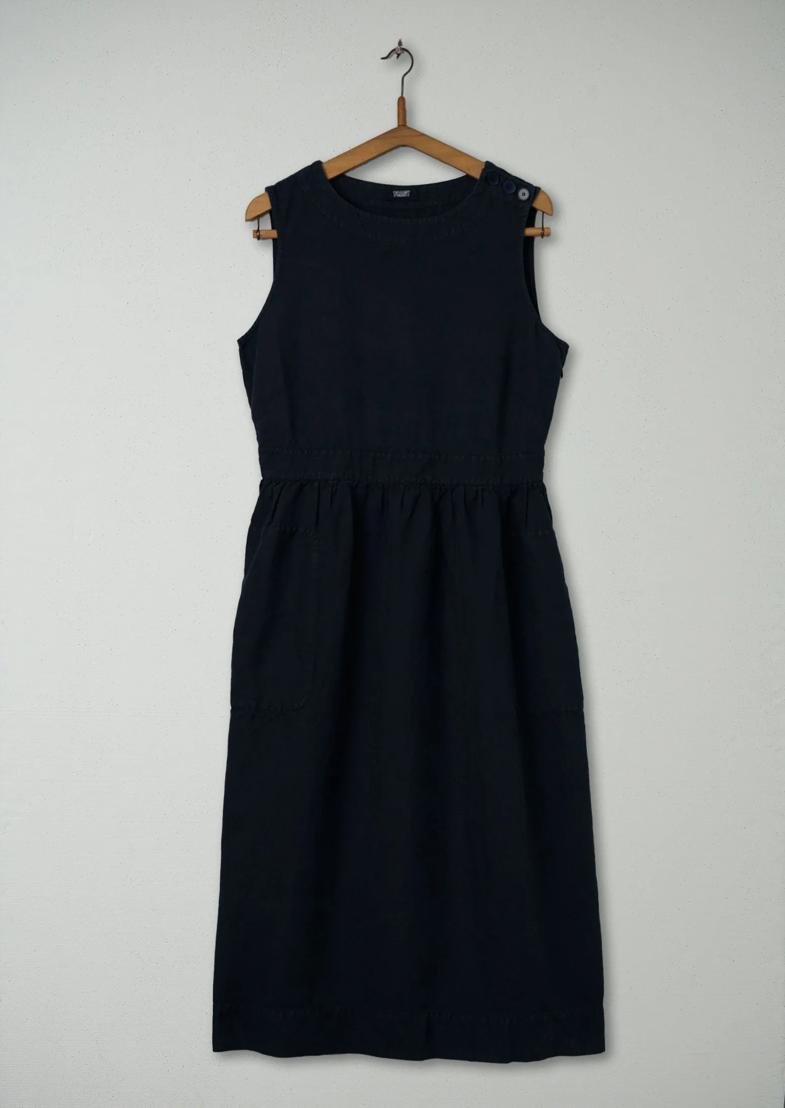 Reworn Cotton Linen Button Dress Size 10 (594) | Uniform Navy sold by TOAST