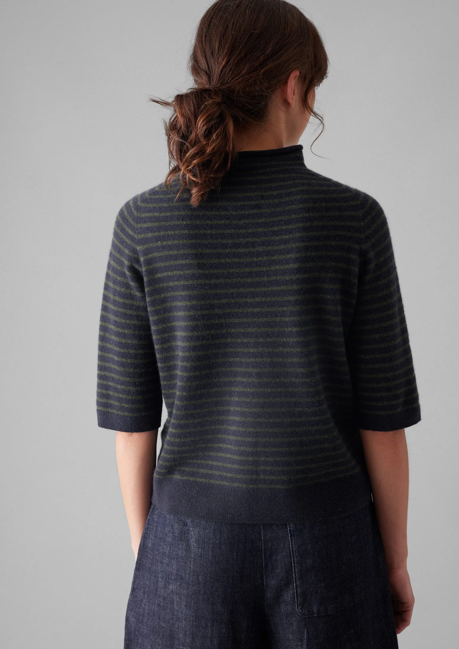 Stripe Wool Cashmere Half Sleeve Sweater | Dark Navy/Olive sold by TOAST product image thumbnail 4