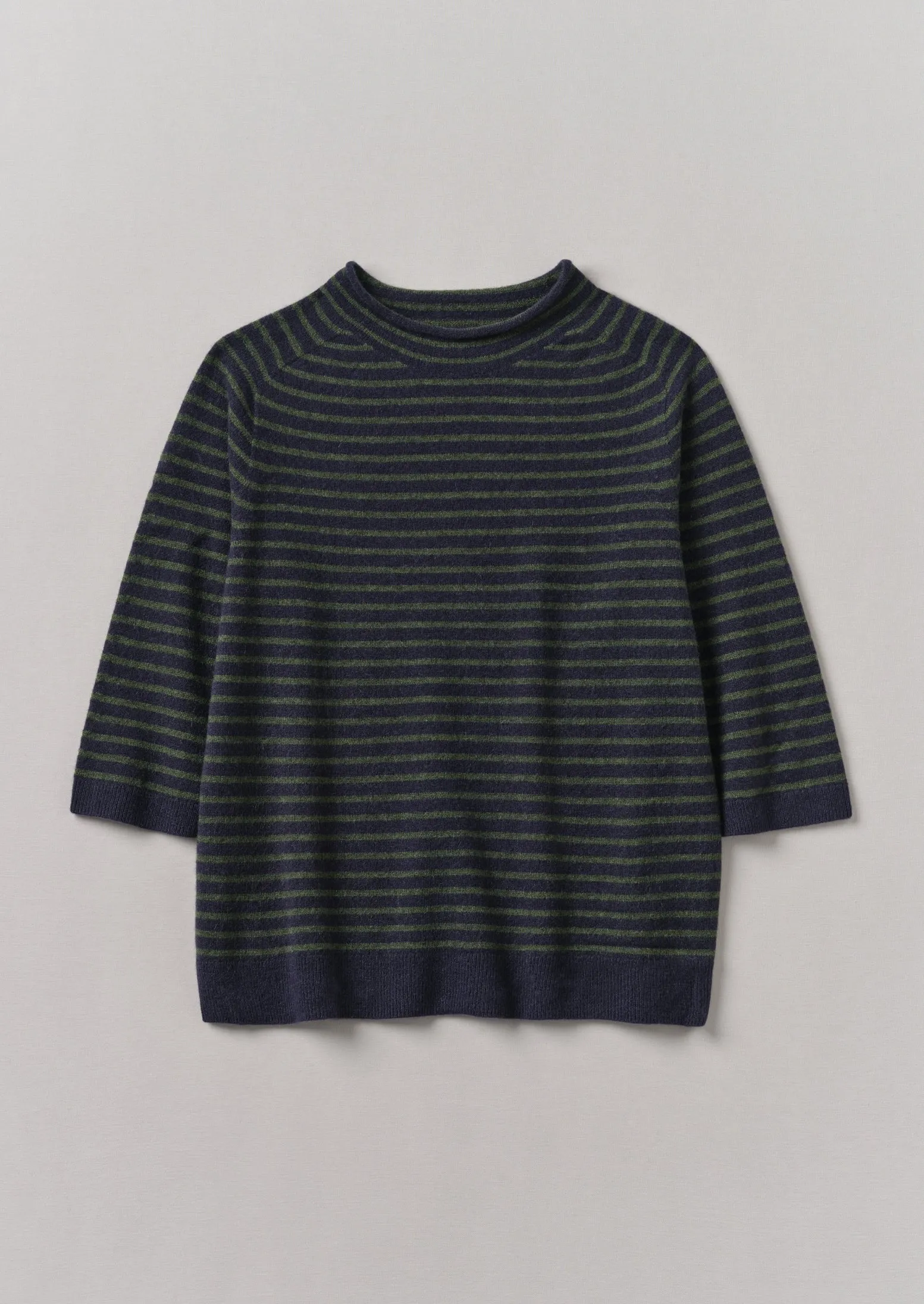 Stripe Wool Cashmere Half Sleeve Sweater | Dark Navy/Olive sold by TOAST